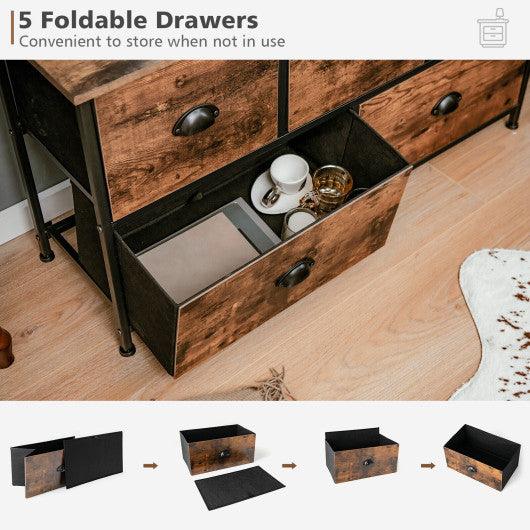 Dresser Organizer with 5 Drawers and Wooden Top-Rustic Brown at Set Shop and Smile