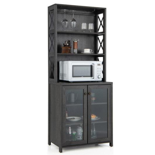 Tall Freestanding Bar Cabinet Buffet with Glass Holder and Adjustable Shelf-Gray at Set Shop and Smile