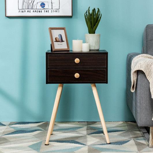 Mid Century Modern 2 Drawers Nightstand in Natural-Coffee at Set Shop and Smile
