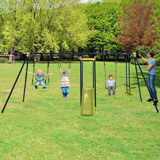 7-in-1 Stable A-shaped Outdoor Swing Set for Backyard at Set Shop and Smile