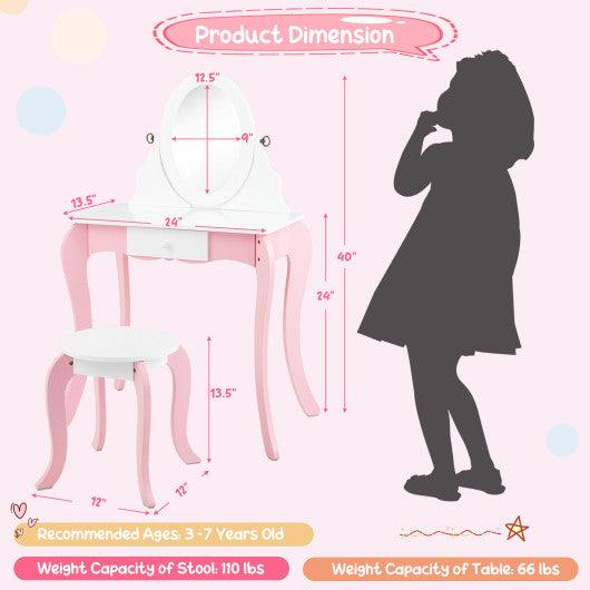 Pretend Kids Vanity Set Makeup Dressing Table with 360° Rotatable Mirror at Set Shop and Smile