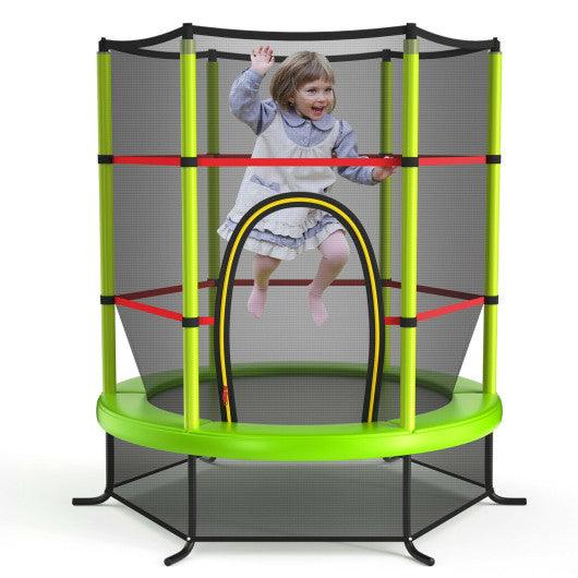 55 Inch Kids Recreational Trampoline Bouncing Jumping Mat with Enclosure Net-Green at Set Shop and Smile