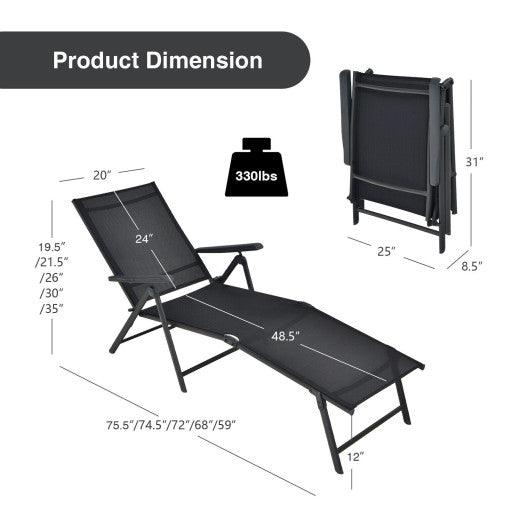2 Pieces Foldable Chaise Lounge Chair with 2-Position Footrest-Black at Set Shop and Smile