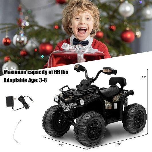 12V Kids Ride On ATV 4 Wheeler with MP3 and Headlights-Black at Set Shop and Smile