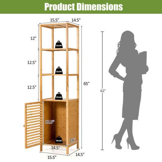 4 Tiers Slim Bamboo Floor Storage Cabinet with Shutter Door and Anti-Toppling Device-Natural at Set Shop and Smile