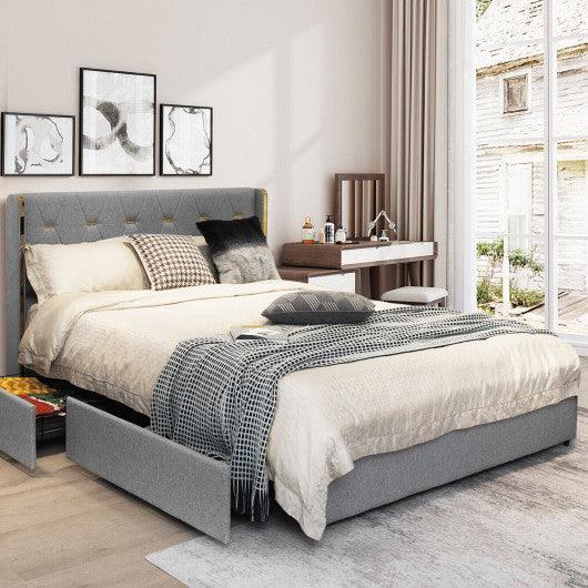 Full/Queen Size Upholstered Bed Frame with 4 Drawers-Silver-Full Size at Set Shop and Smile