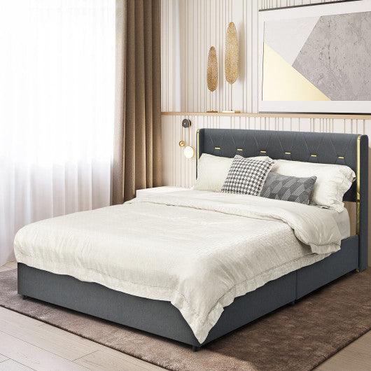 Full/Queen Size Upholstered Bed Frame with 4 Storage Drawers-Full Size at Set Shop and Smile