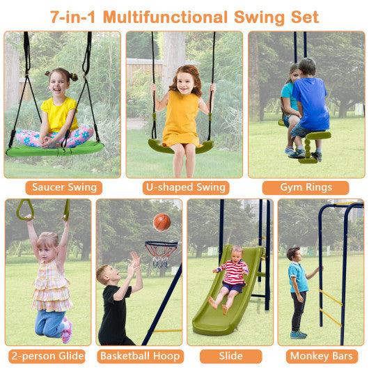7-in-1 Stable A-shaped Outdoor Swing Set for Backyard at Set Shop and Smile