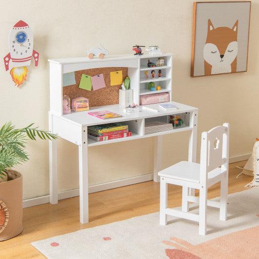 Kids Desk and Chair Set with Hutch and Bulletin Board for 3+ Kids-White at Set Shop and Smile