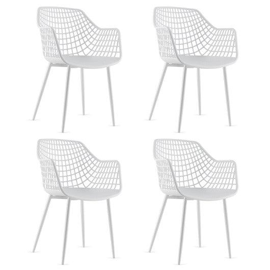 Set of 4 Heavy Duty Modern Dining Chair with Airy Hollow Backrest-White at Set Shop and Smile