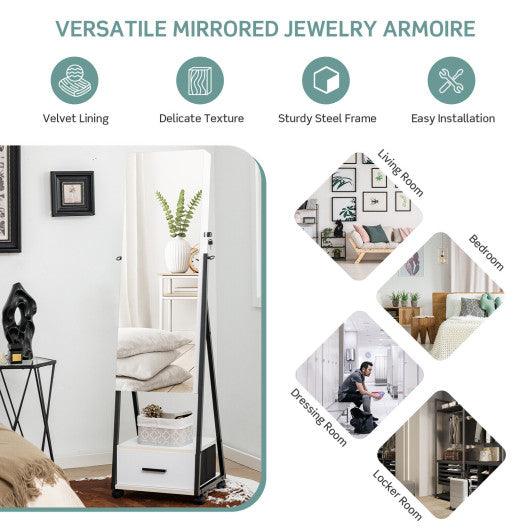 Jewelry Cabinet with Full Length Mirror-White at Set Shop and Smile