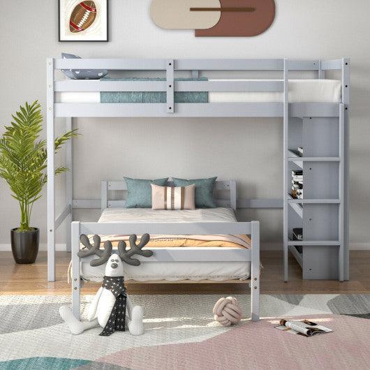 Twin Over Twin Loft Bunk Bed with Bookcase-Gray at Set Shop and Smile