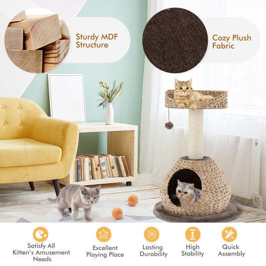 28 Inches Hand-Made Cat Tree Tower with Jump Platform-Coffee at Set Shop and Smile