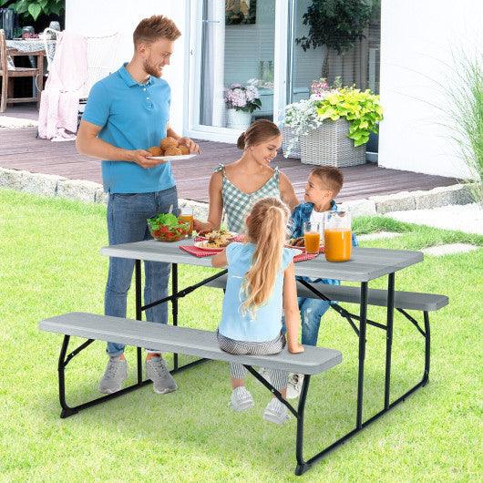 Indoor and Outdoor Folding Picnic Table Bench Set with Wood-like Texture-Gray at Set Shop and Smile