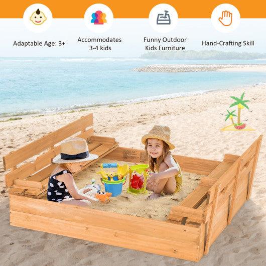 Kids Wooden Sandbox with 2 Foldable Bench Seats at Set Shop and Smile