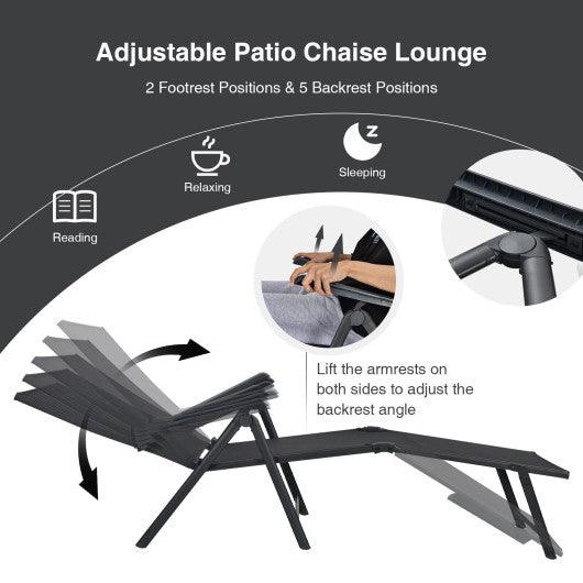 2 Pieces Foldable Chaise Lounge Chair with 2-Position Footrest-Black at Set Shop and Smile