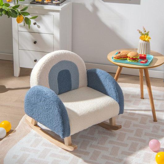 Kids Rocking Chair Children Velvet Upholstered Sofa with Solid Wood Legs-Blue at Set Shop and Smile