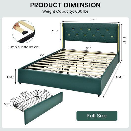 Full/Queen Size Upholstered Bed Frame with 4 Drawers-Green-Full Size at Set Shop and Smile