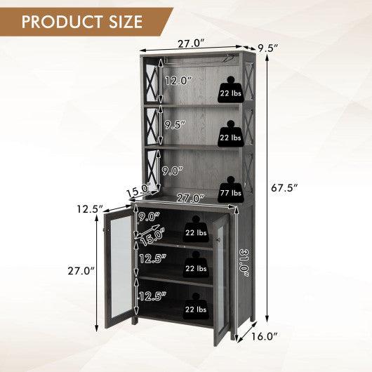 Tall Freestanding Bar Cabinet Buffet with Glass Holder and Adjustable Shelf-Gray at Set Shop and Smile