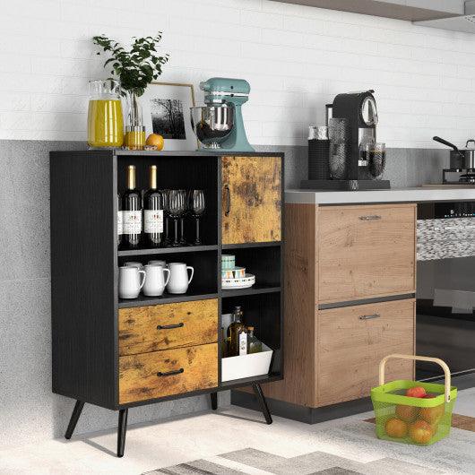 Industrial Buffet Sideboard Kitchen Cupboard with Cubbies Drawers-Rustic Brown at Set Shop and Smile