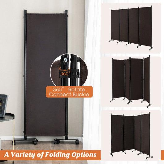 4-Panel Folding Room Divider 6 Feet Rolling Privacy Screen with Lockable Wheels-Brown at Set Shop and Smile
