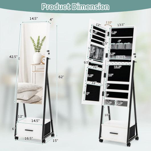 Jewelry Cabinet with Full Length Mirror-White at Set Shop and Smile