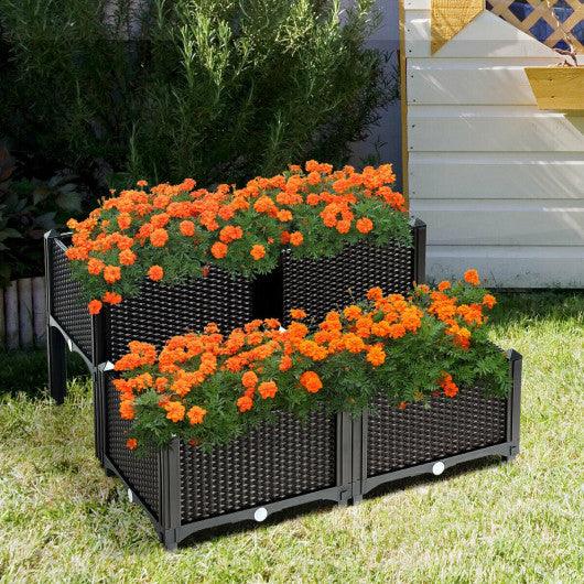 Set of 4 Elevated Flower Vegetable Herb Grow Planter Box-Brown at Set Shop and Smile