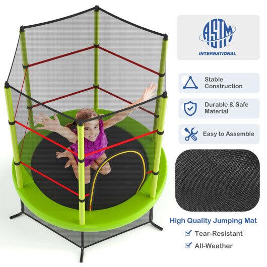 55 Inch Kids Recreational Trampoline Bouncing Jumping Mat with Enclosure Net-Green at Set Shop and Smile