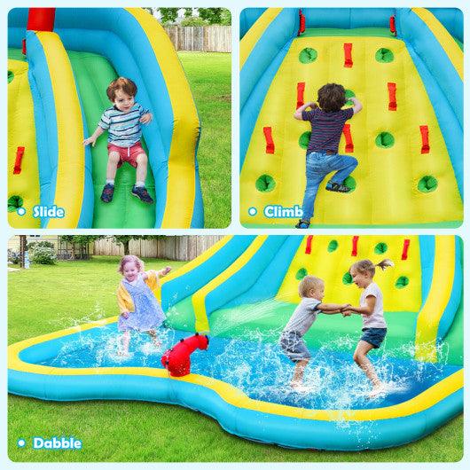 Double Side Inflatable Water Slide Park with Climbing Wall for Outdoor Without Blower at Set Shop and Smile