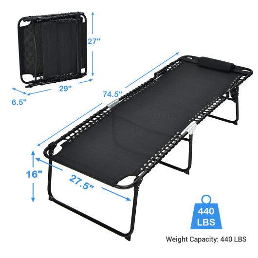 4 Position Folding Lounge Chaise with Adjustable Backrest and Footrest-Black at Set Shop and Smile