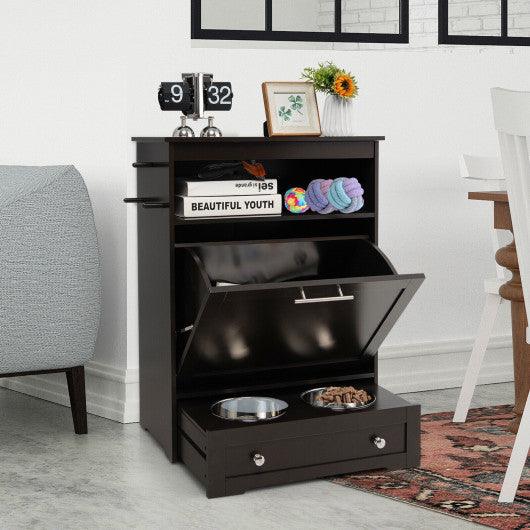 Pet Feeder Station with Stainless Steel Bowl-Coffee at Set Shop and Smile