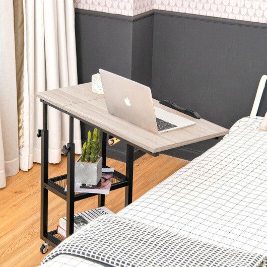 Adjustable C-Shaped Bedside Table with Wheels-Natural at Set Shop and Smile