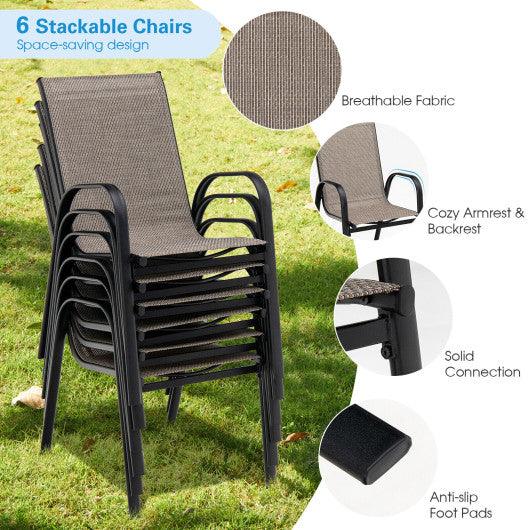 6 Pieces Patio Stackable Dining Chairs with Curved Armrests and Breathable Fabric at Set Shop and Smile