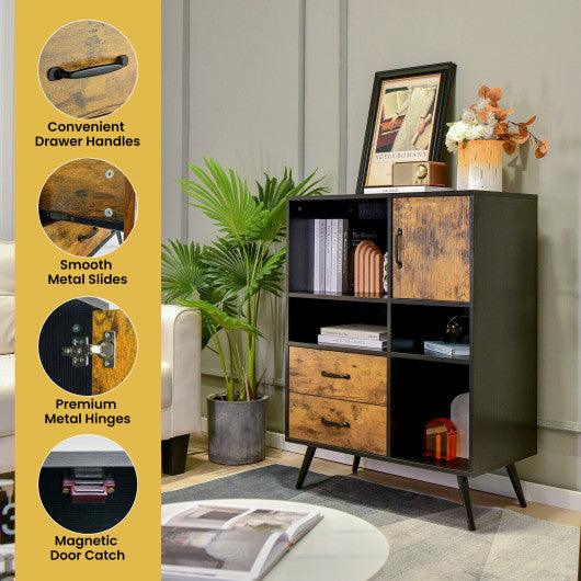 Industrial Buffet Sideboard Kitchen Cupboard with Cubbies Drawers-Rustic Brown at Set Shop and Smile