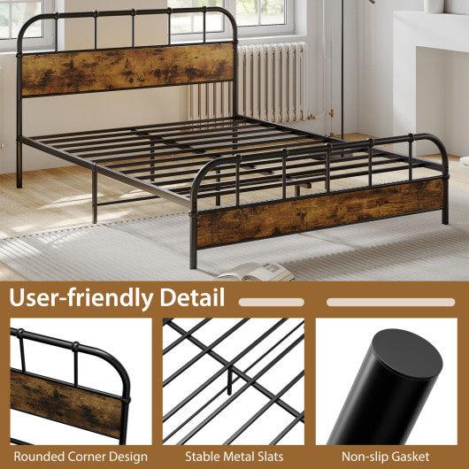 Queen Size Industrial Metal Platform Bed Frame Headboard Mattress Foundation at Set Shop and Smile
