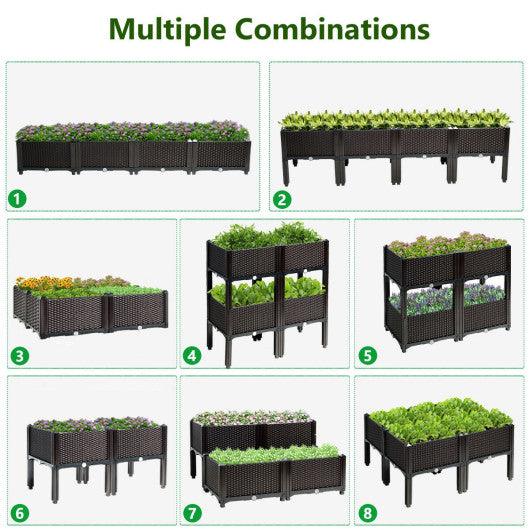 Set of 4 Elevated Flower Vegetable Herb Grow Planter Box-Brown at Set Shop and Smile