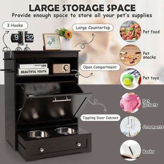 Pet Feeder Station with Stainless Steel Bowl-Coffee at Set Shop and Smile