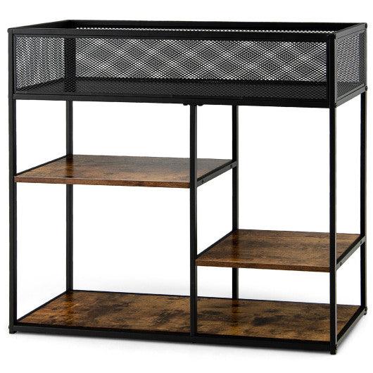 4-Tier Industrial Console Table with Wire Basket and shelf-Rustic Brown at Set Shop and Smile