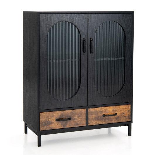 Kitchen Industrial Buffet Sideboard with Tempered Glass Doors-Black at Set Shop and Smile