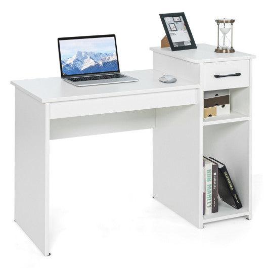 Computer Desk PC Laptop Table with Drawer and Shelf-White at Set Shop and Smile