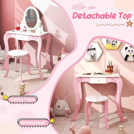 Pretend Kids Vanity Set Makeup Dressing Table with 360° Rotatable Mirror at Set Shop and Smile