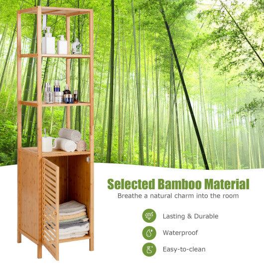 4 Tiers Slim Bamboo Floor Storage Cabinet with Shutter Door and Anti-Toppling Device-Natural at Set Shop and Smile