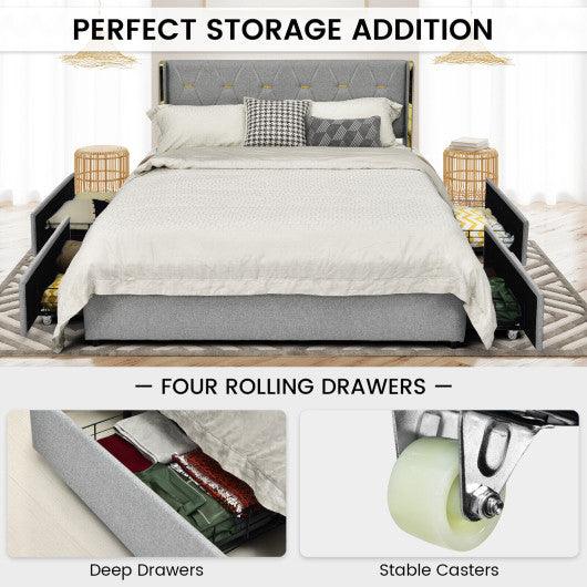 Full/Queen Size Upholstered Bed Frame with 4 Drawers-Silver-Full Size at Set Shop and Smile