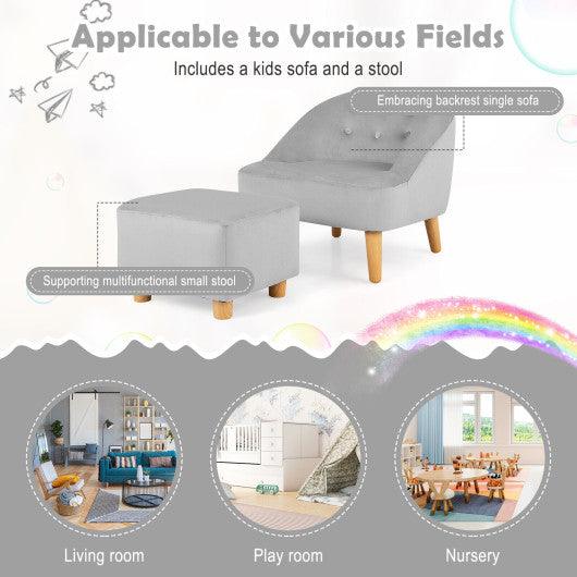 Soft Velvet Upholstered Kids Sofa Chair with Ottoman-Gray at Set Shop and Smile