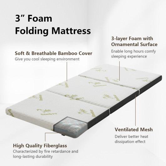 Queen 3 Inch Tri-fold Memory Foam Floor Mattress Topper Portable with Carrying Bag-S at Set Shop and Smile