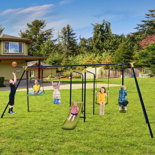 7-in-1 Stable A-shaped Outdoor Swing Set for Backyard at Set Shop and Smile