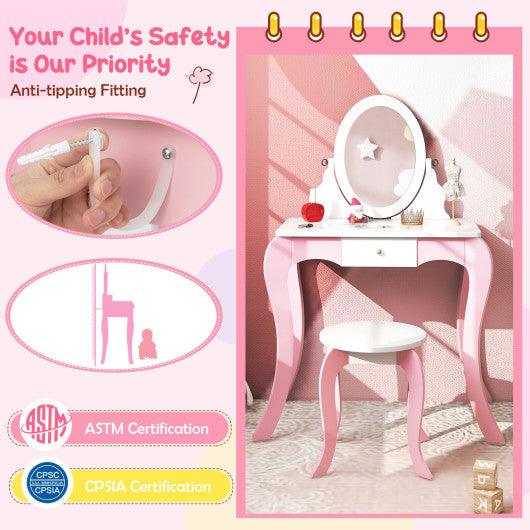 Pretend Kids Vanity Set Makeup Dressing Table with 360° Rotatable Mirror at Set Shop and Smile