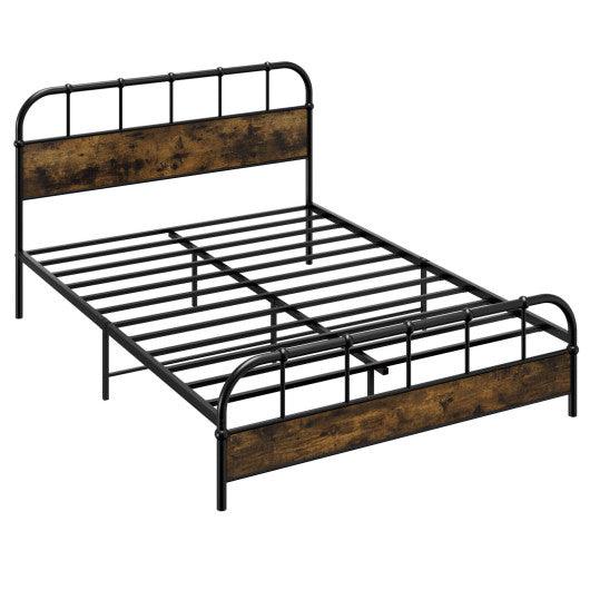 Queen Size Industrial Metal Platform Bed Frame Headboard Mattress Foundation at Set Shop and Smile