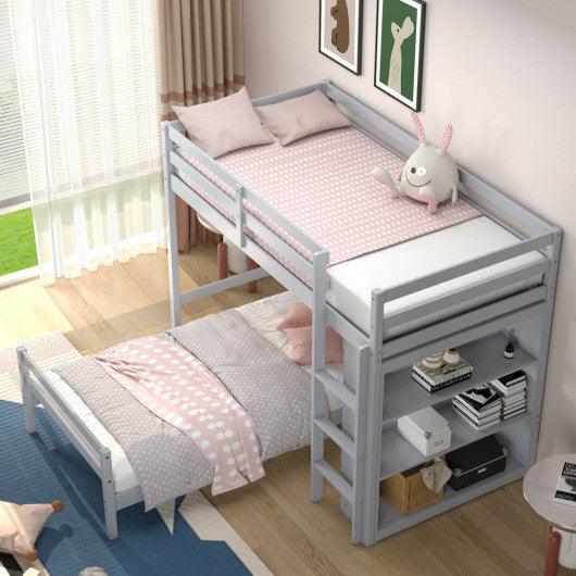 Twin Over Twin Loft Bunk Bed with Bookcase-Gray at Set Shop and Smile