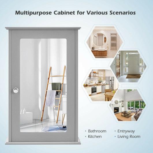 Bathroom Wall Cabinet with Single Mirror Door-Gray at Set Shop and Smile